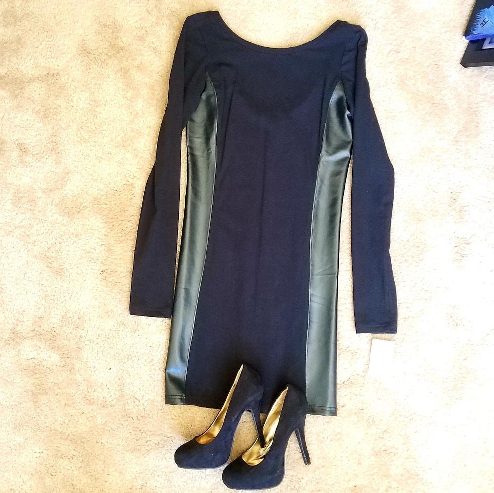 NWT Black Dress with Faux Leather Side Panels